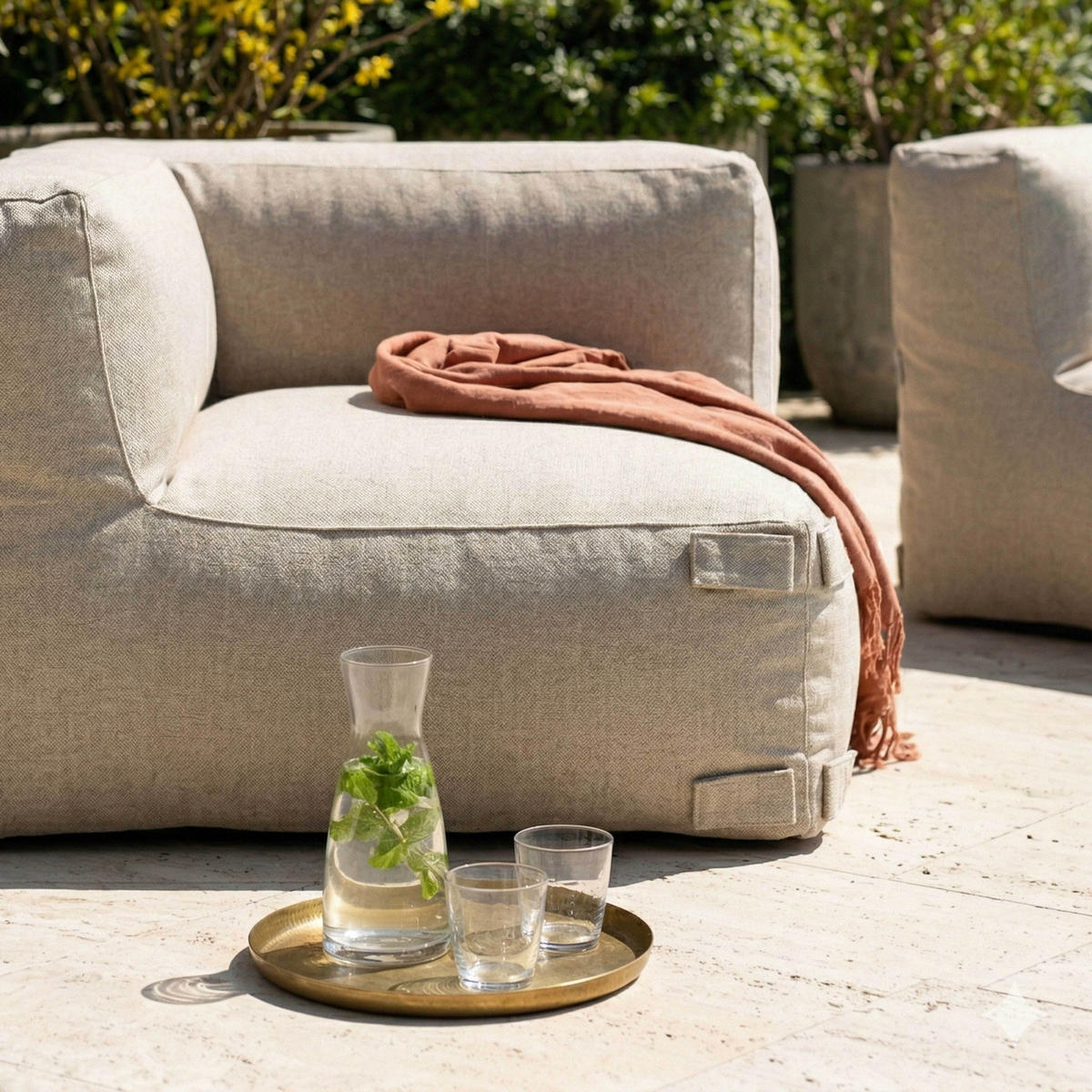 GARTENSOFA mit 2 Sitzplätzen, Beigefarbe - Beige, Textil (170/65/85cm) - Oviala