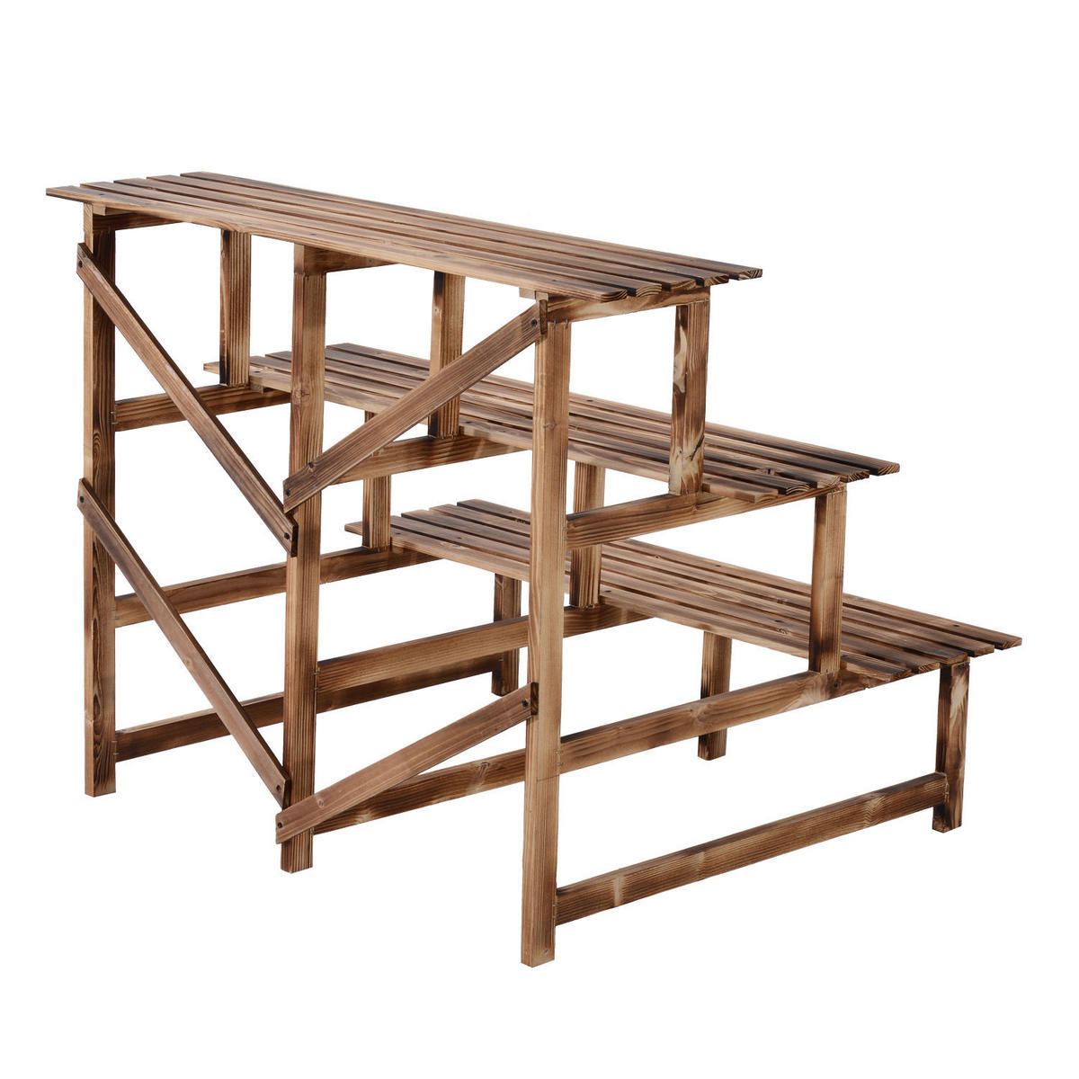 PFLANZENTREPPE, Blumenregal, Pflanzregal, 3 Stufen, Tannenholz, Naturholz - Fichtefarben, Holz (80/78/100cm) - Outsunny