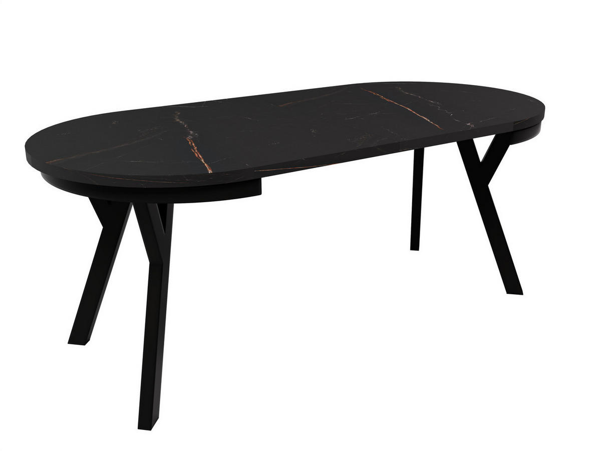 ESSTISCH ARI Rund (90-190 cm Ausziehbar Marmor San Sebastian Schwarz Gold) - Schwarz/Kupferfarben, Holz/Holzwerkstoff (90/90/76cm) - Ravio