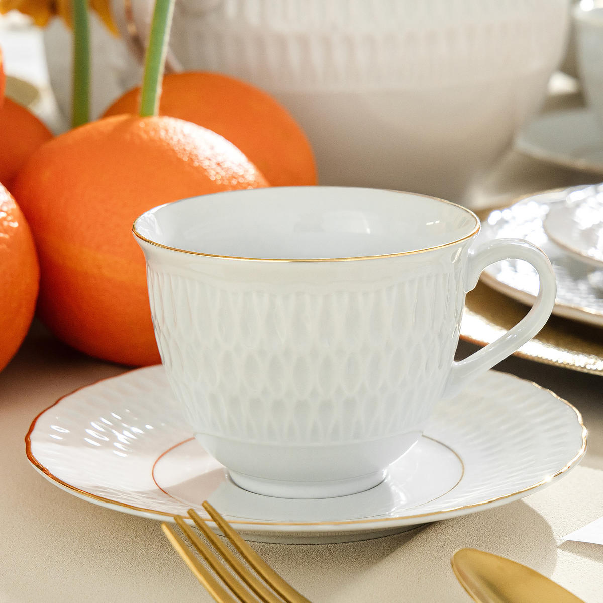 KAFFEESERVICE 6 Personen CMIELOW SOFIA GOLDRAND 21-tlg aus Porzellan - Weiß, Keramik (21/22/21cm) - KONSIMO®