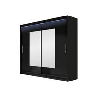 KLEIDERSCHRANK London VII, mit RGB LED Beleuchtung - Silberfarben/Schwarz, Holzwerkstoff/Kunststoff (180/215/58cm) - MIRJAN24