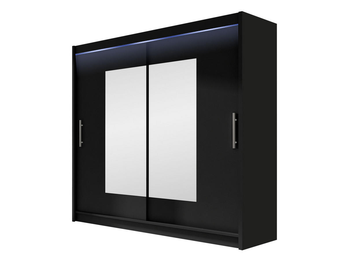 KLEIDERSCHRANK London VII, mit RGB LED Beleuchtung - Silberfarben/Schwarz, Holzwerkstoff/Kunststoff (180/215/58cm) - MIRJAN24