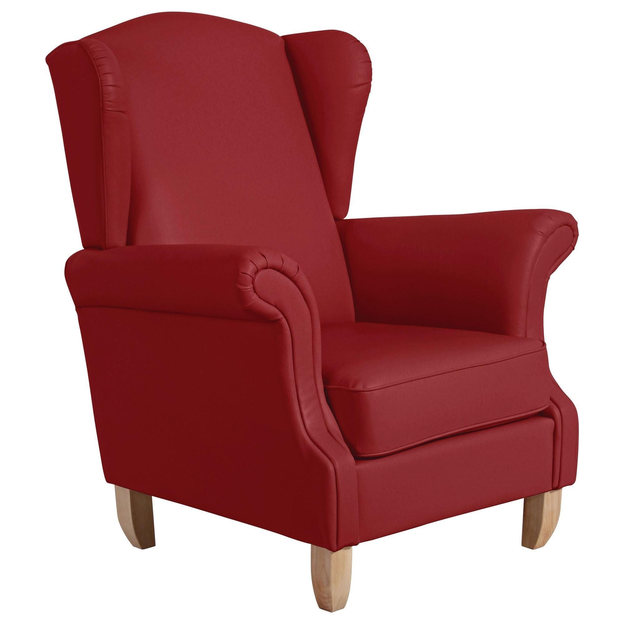OHRENSESSEL Katria Bezug Kunstleder Buche natur / chili - Dunkelrot, Kunststoff (88/108/84cm) - 58aufmkessel