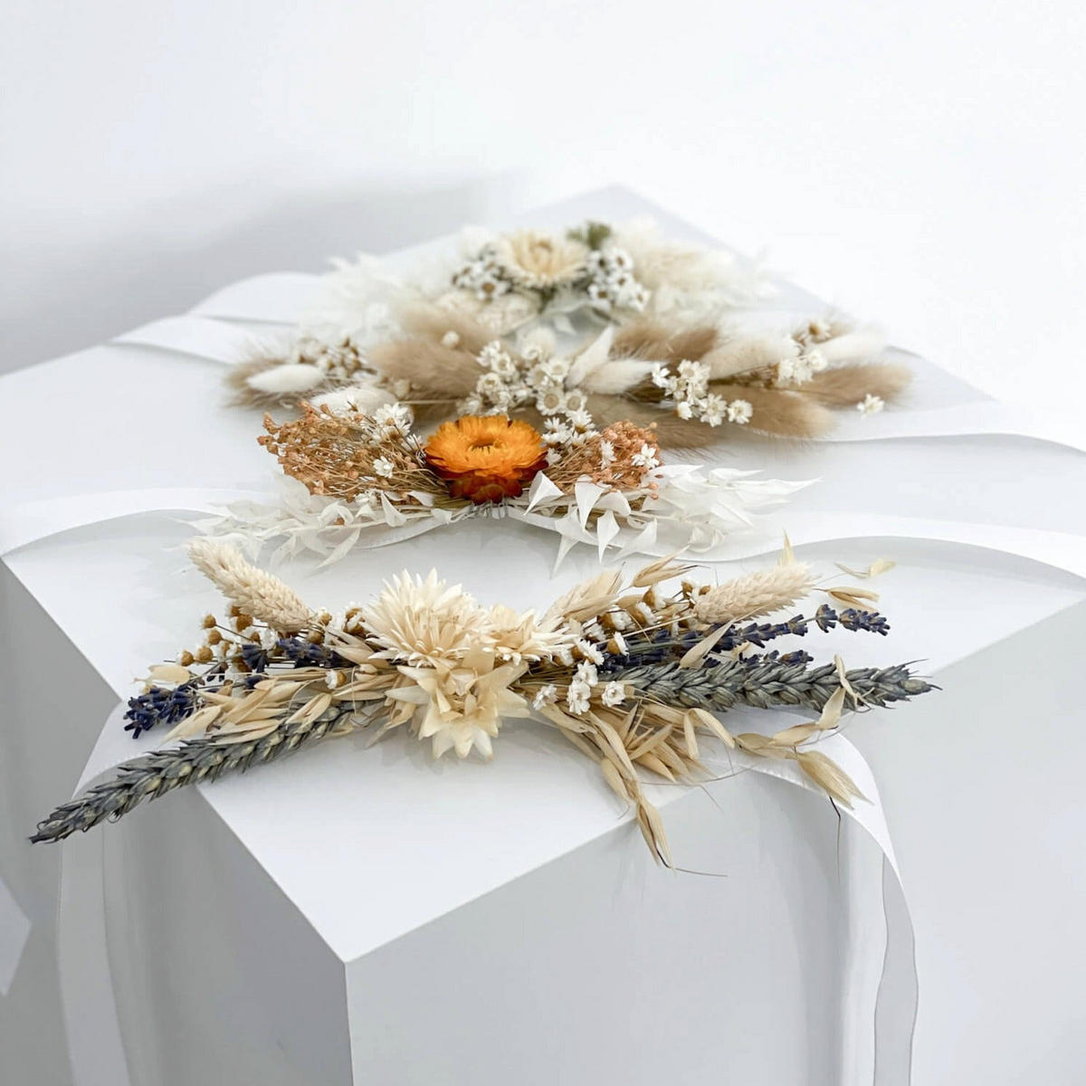 HUTBAND Trockenblumen beige blau - beige - Blau/Beige, Naturmaterialien (15cm) - Lykke & You