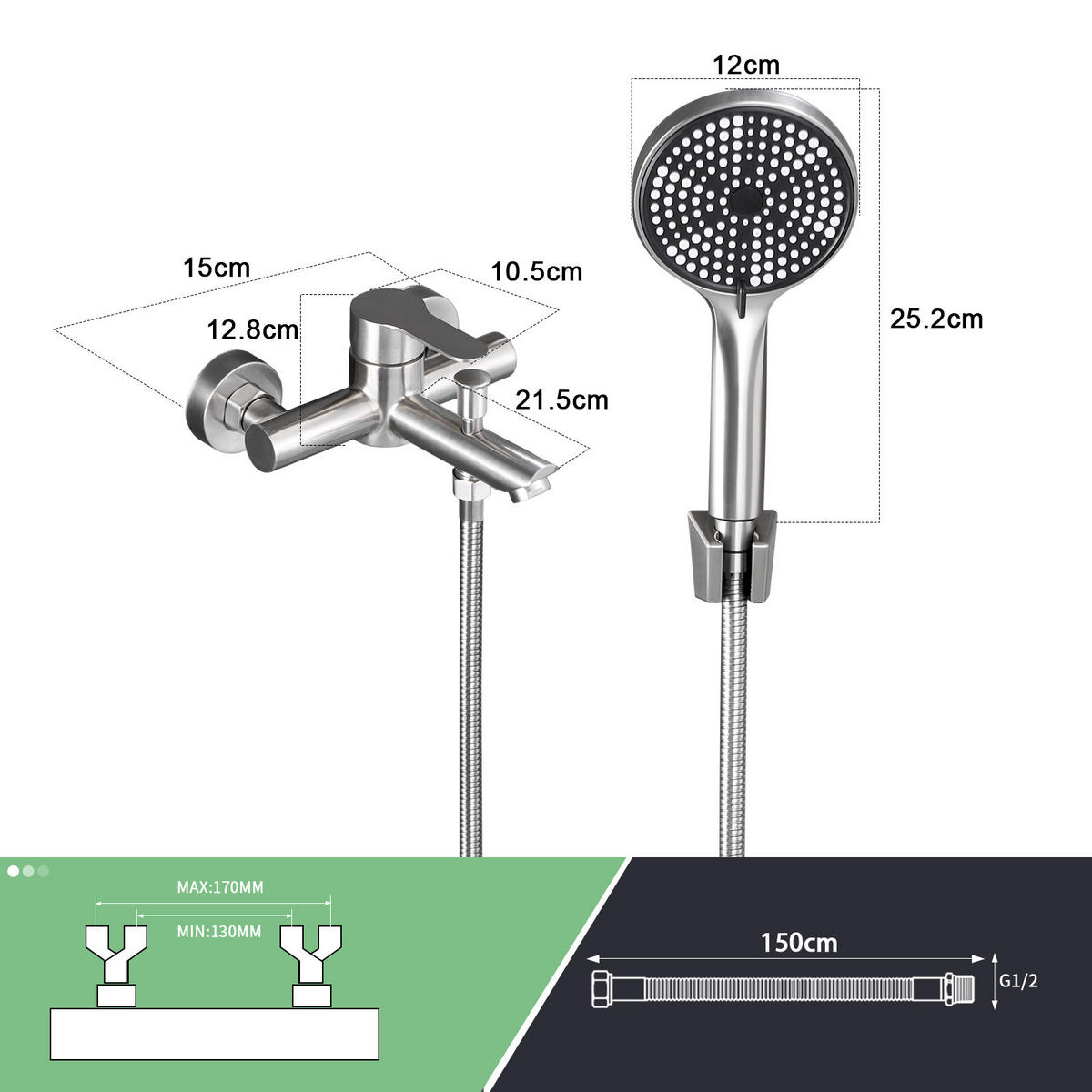 BRAUSESET Trubin 15/8/11 cm - Silberfarben, Metall (15/8/11cm) - ZMH