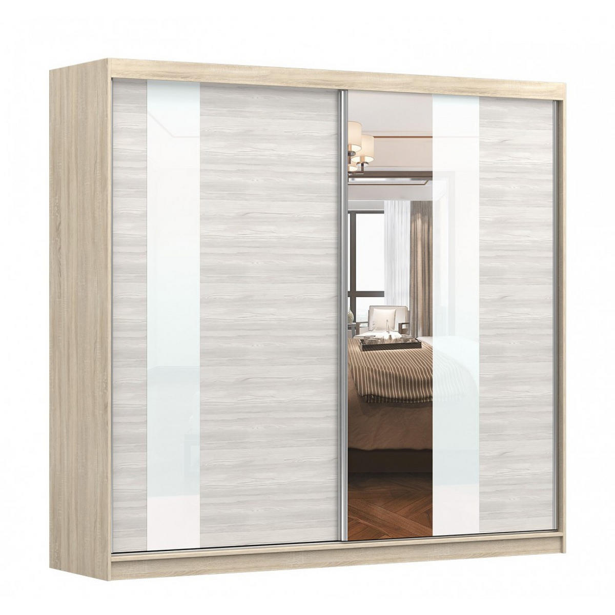 SCHWEBETÜRENSCHRANK Multi 32 Sonoma Eiche/Kathult Weiß 233 cm - Sonoma Eiche, Naturmaterialien (233/218/61cm)