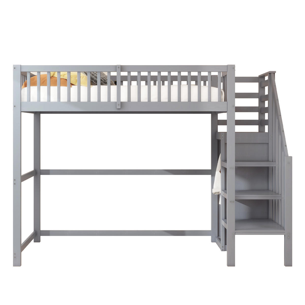 KINDERBETT aus Holz 90x200 cm in Grau mit Treppe & Kleiderschrank - Grau, Holz (90/200cm) - Modfu