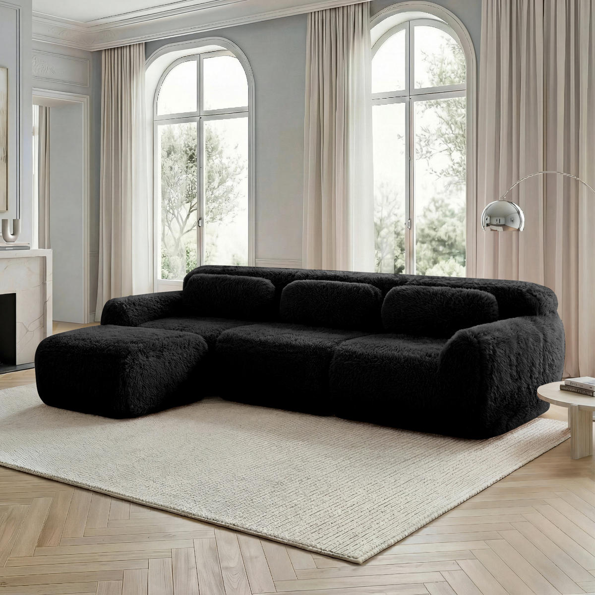 ECKSOFA 291/179/73 cm schwarz aus Plüsch rahmenlos und modular - Schwarz, Textil (179/291cm) - OKWISH