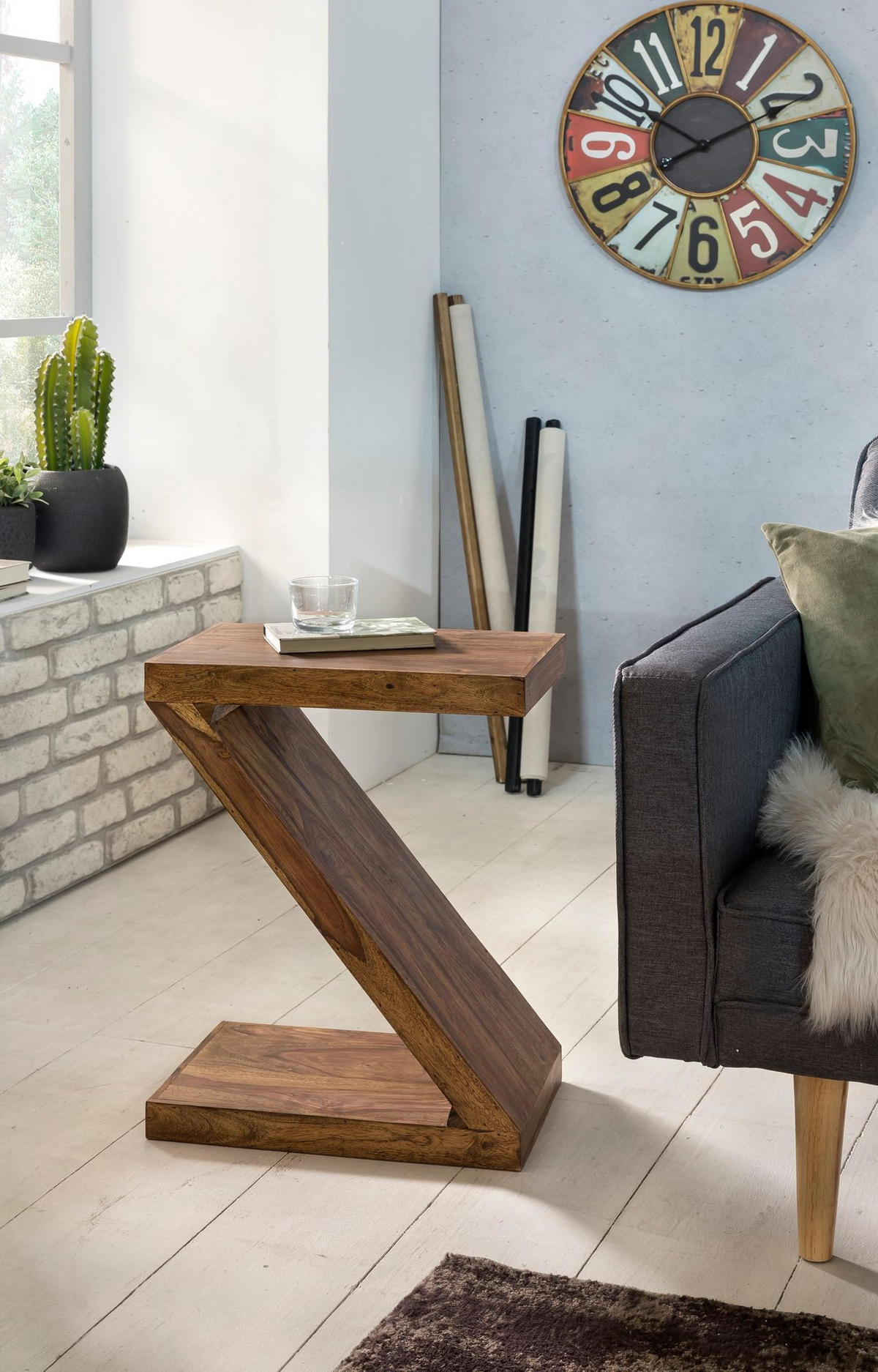 BEISTELLTISCH Massivholz Z-Form Handgefertigt, Braun 44x30x59 cm - Braun, Holz (30/44/59cm) - KADIMA DESIGN