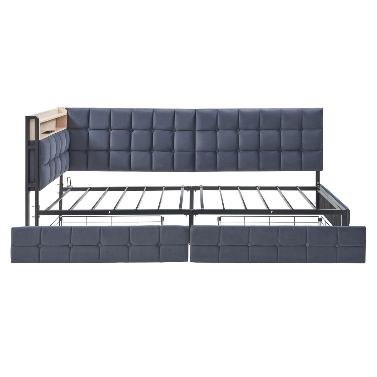 POLSTERBETT 90x200 cm mit 2 Schubladen in Dunkelgrau - Dunkelgrau, Textil (90/200cm) - KOMHTOM