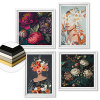 WANDBILDER 4er-Set - 50x50 cm & 40x60 cm Weißer Rahmen - Blumenporträts, Sträuße, Blätter - Weiß, Kunststoff (50/50cm) - ArtPrintCave