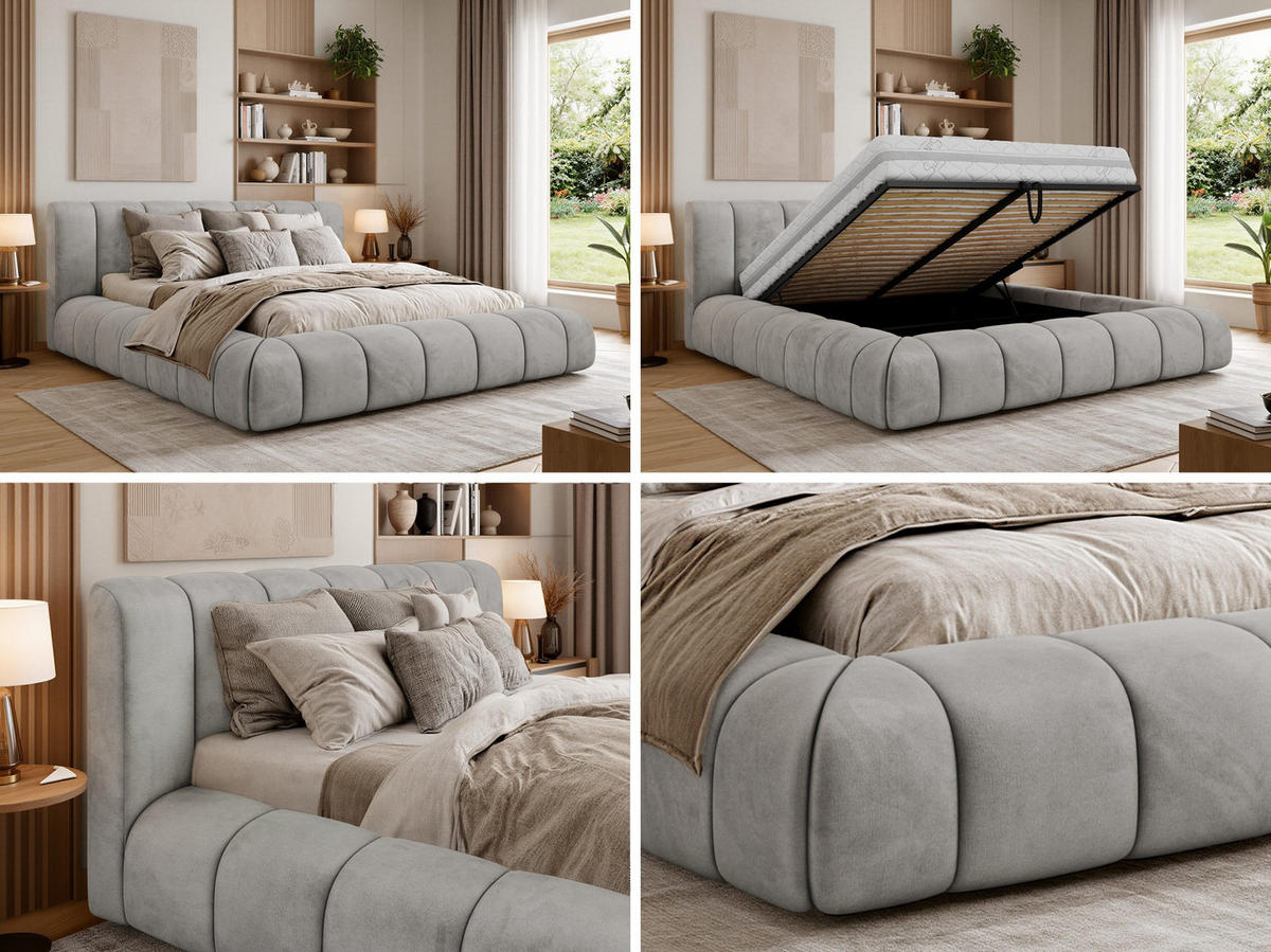 POLSTERBETT NUBEA CLASSIC 160/200 - Hellgrau Velvet - ohne Matratze - Hellgrau, Textil (160/200cm) - MKS