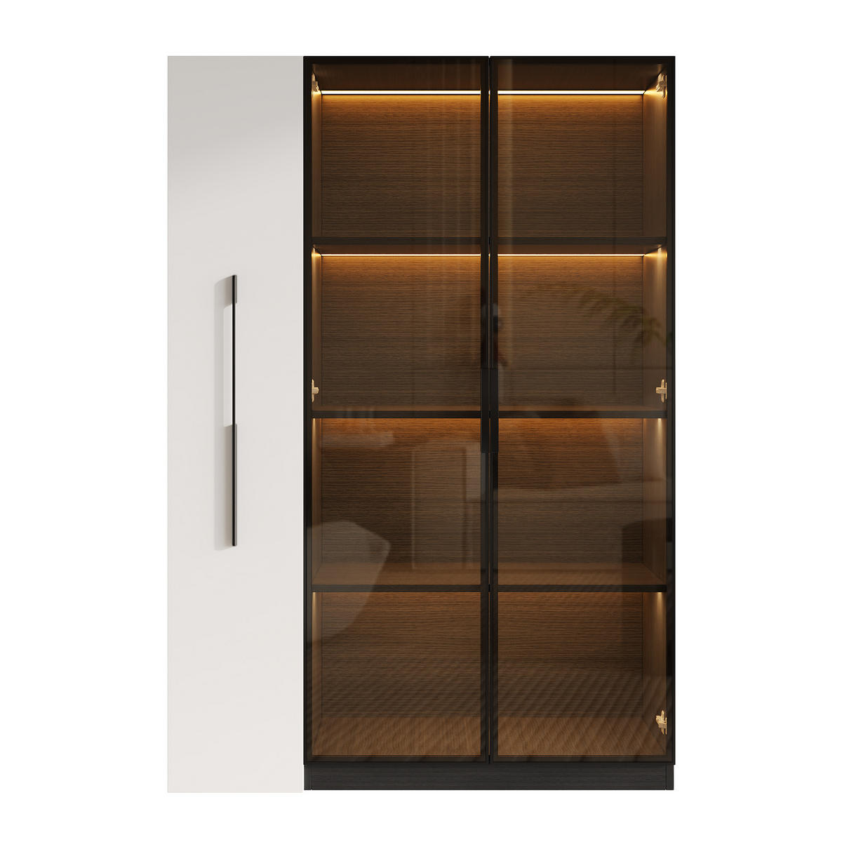 VITRINE 110cm Weiß Schwarz Glas LED Rollschrank modern - Schwarz, Holzwerkstoff (110/160/35cm) - FLIEKS