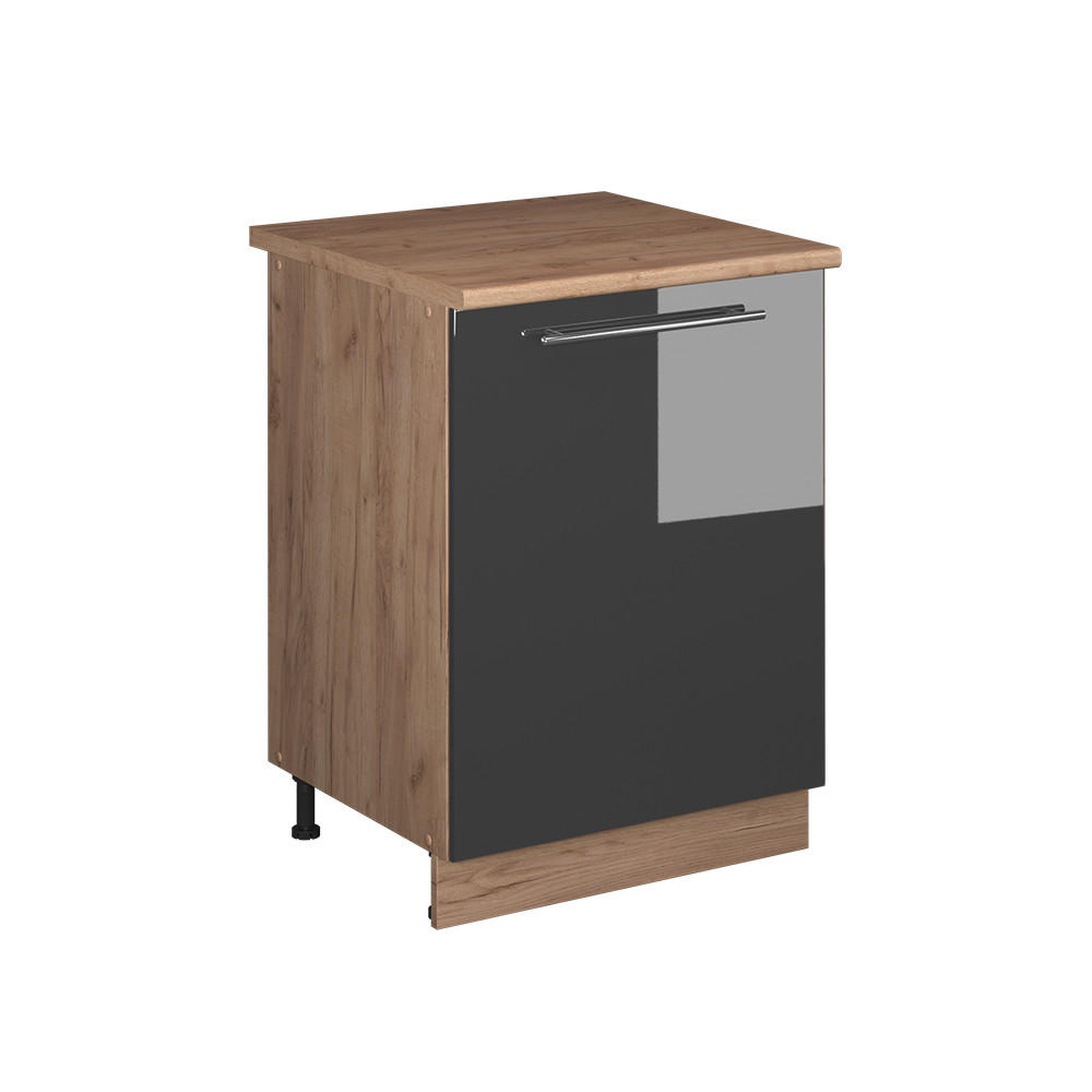 KÖKSUNDERSKÅP Fame-Line, Antracit högblank/Goldkraft ek, 60 cm 1 dörr med bänkskiva Antracit, Ekfärgad 82/60/60 cm