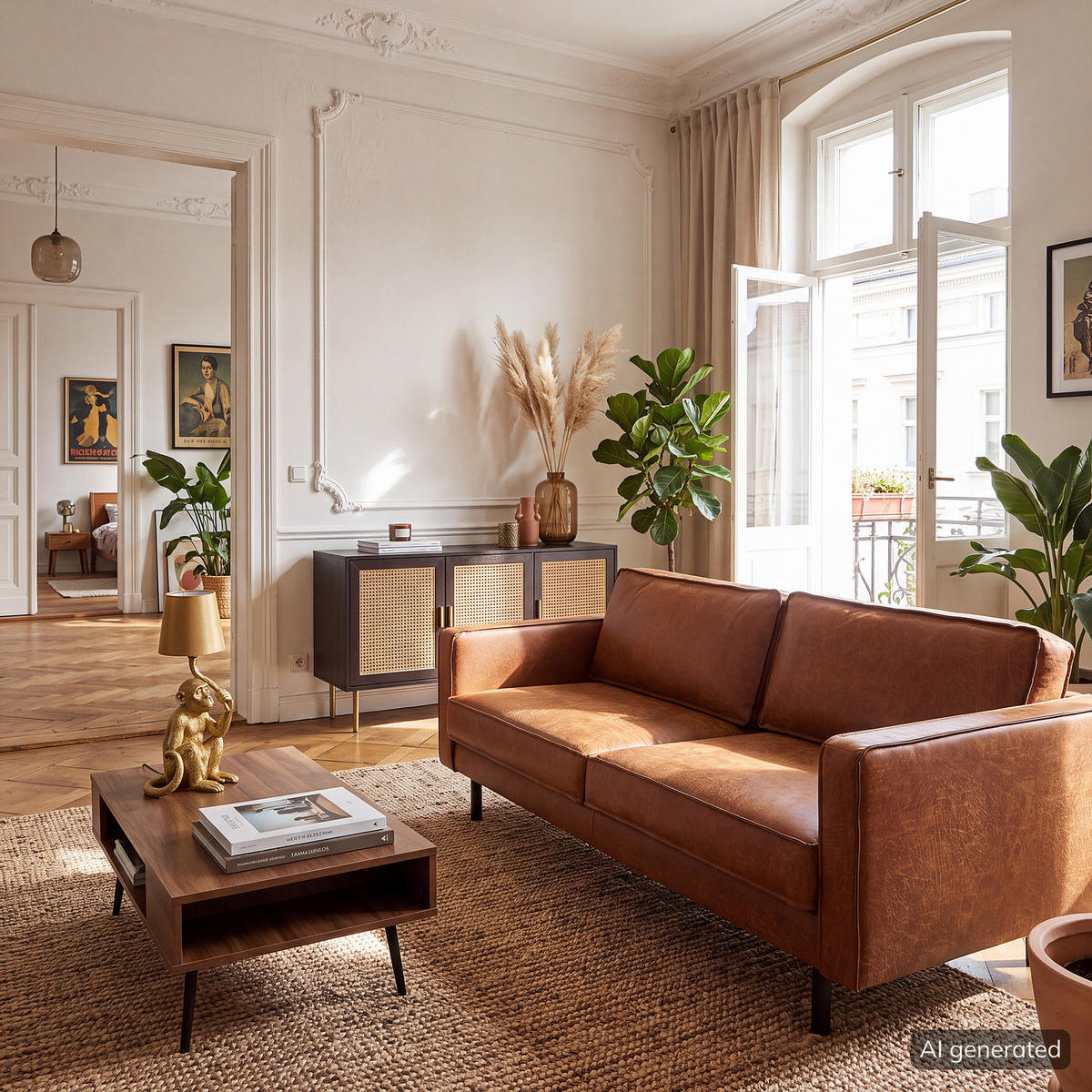 3-SITZER SOFA - Cognac/Schwarz, Leder/Textil (207/81/96cm) - home24