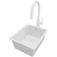 UNTERBAUSPÜLE GRANIT Venedig, 3-er set Alles Weiß 36/44 cm, 1 Becken + Küchenarmatur 40/20 cm + Ablauf-Set ab 40er Unterschrank - Weiß, Kunststoff (36/20/44cm) - Primagran