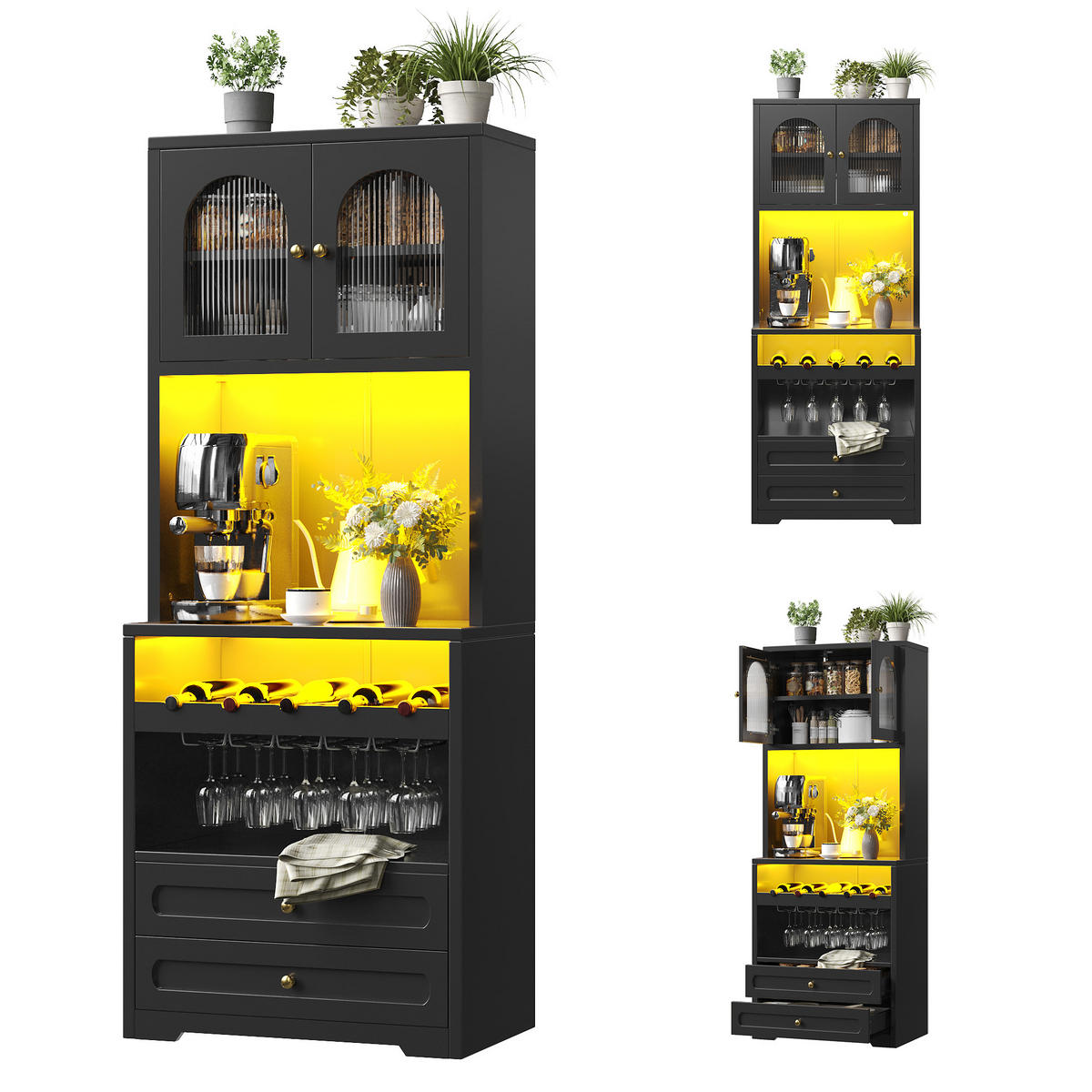 GESCHIRRSCHRANK Schwarz 70/40/180 - Schwarz, Holzwerkstoff (70/180/40cm)