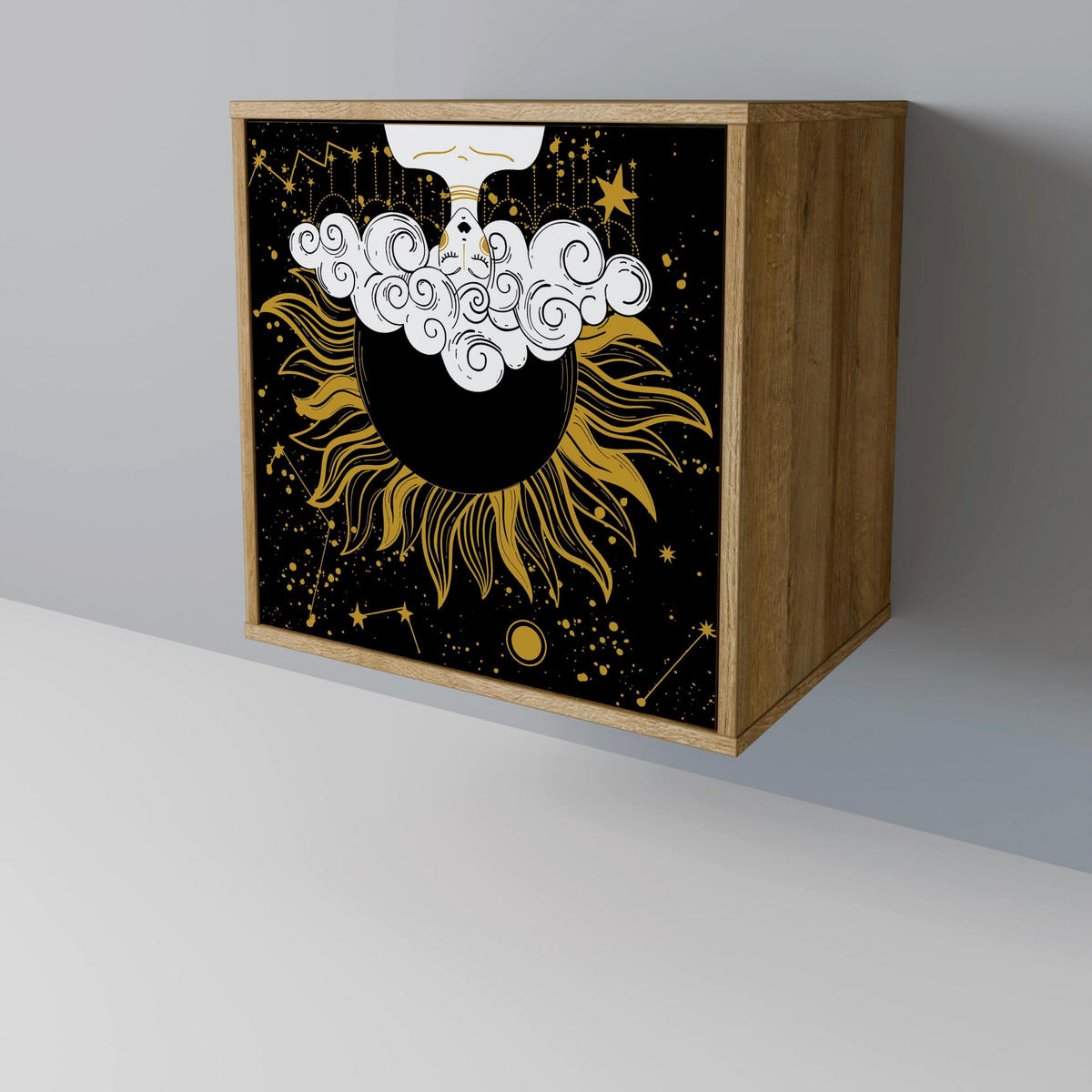 SIDEBOARD STELLAR CONSTELLATIONS, Eichefarben, 57,5x42x75,5 cm, Goldfarbene Metallfüße - Eichefarben/Goldfarben, Holzwerkstoff/Metall (57.5/75.5/42cm) - SpaceRebels