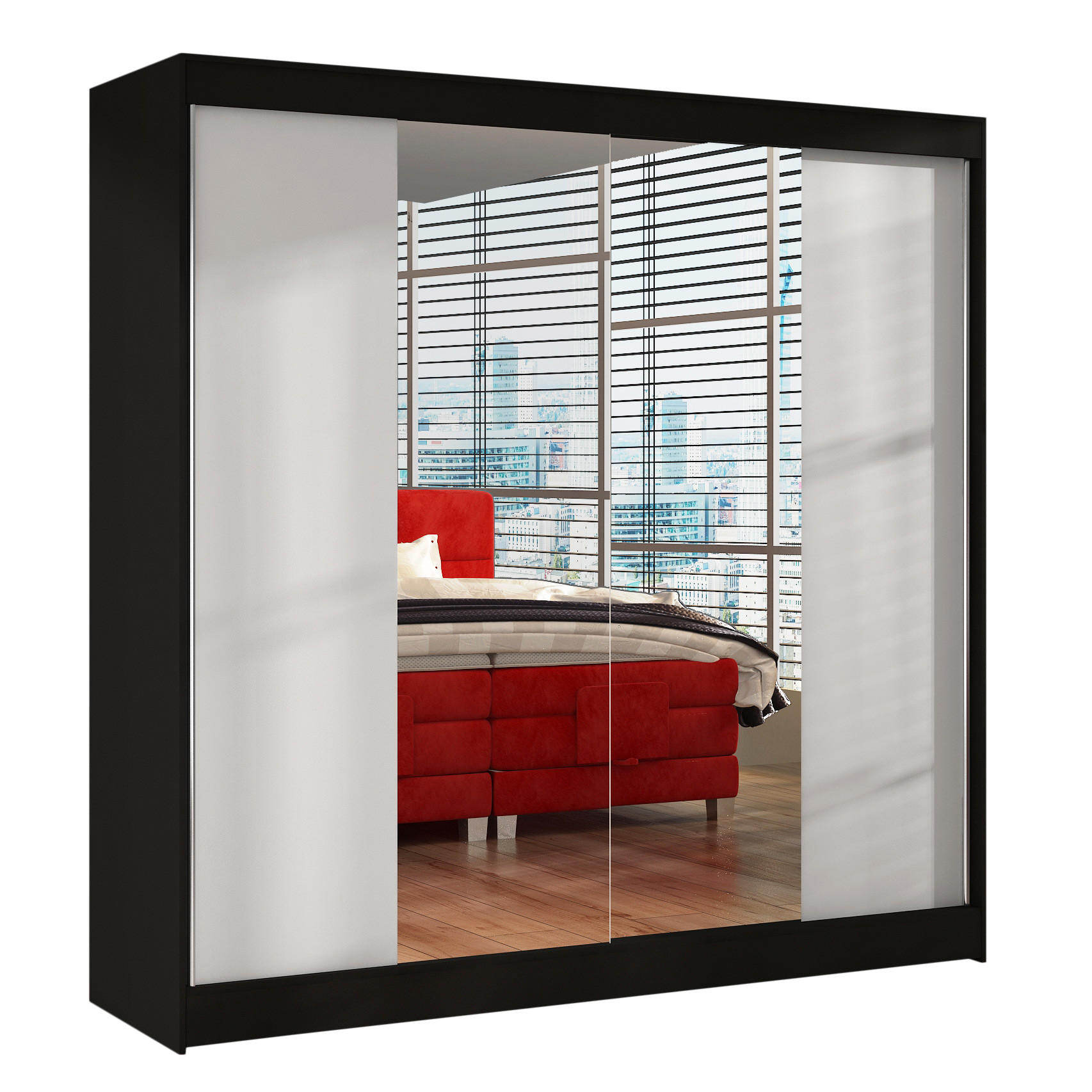 Sofnet Schwebetürenschrank Schwarz, Weiß 200x215x58 cm