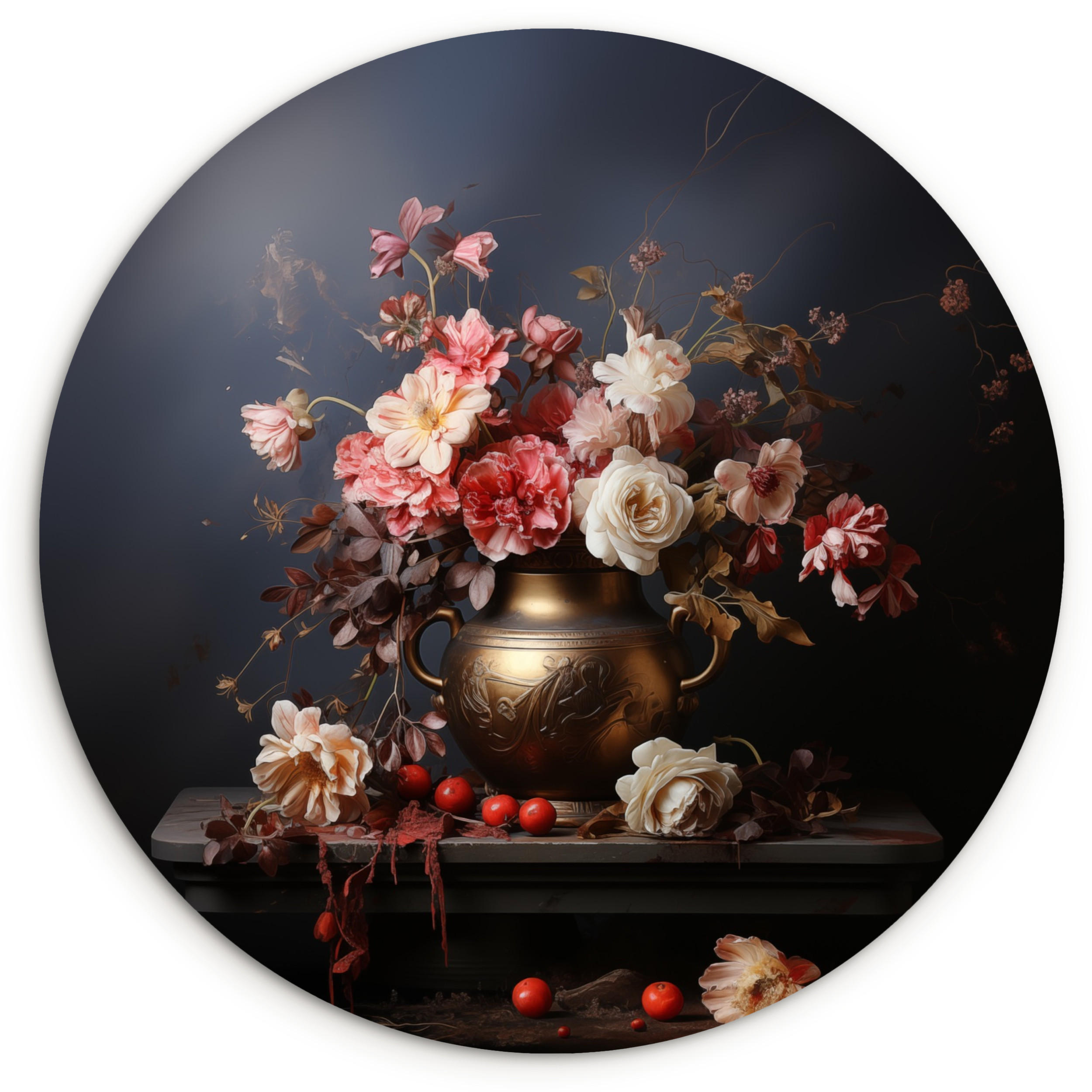 WANDBILD Stilleben - Blumen - Rosen - Blumenstrauß - Vase 140x140 cm - Dunkelbraun, Kunststoff (140/140cm) - MuchoWow