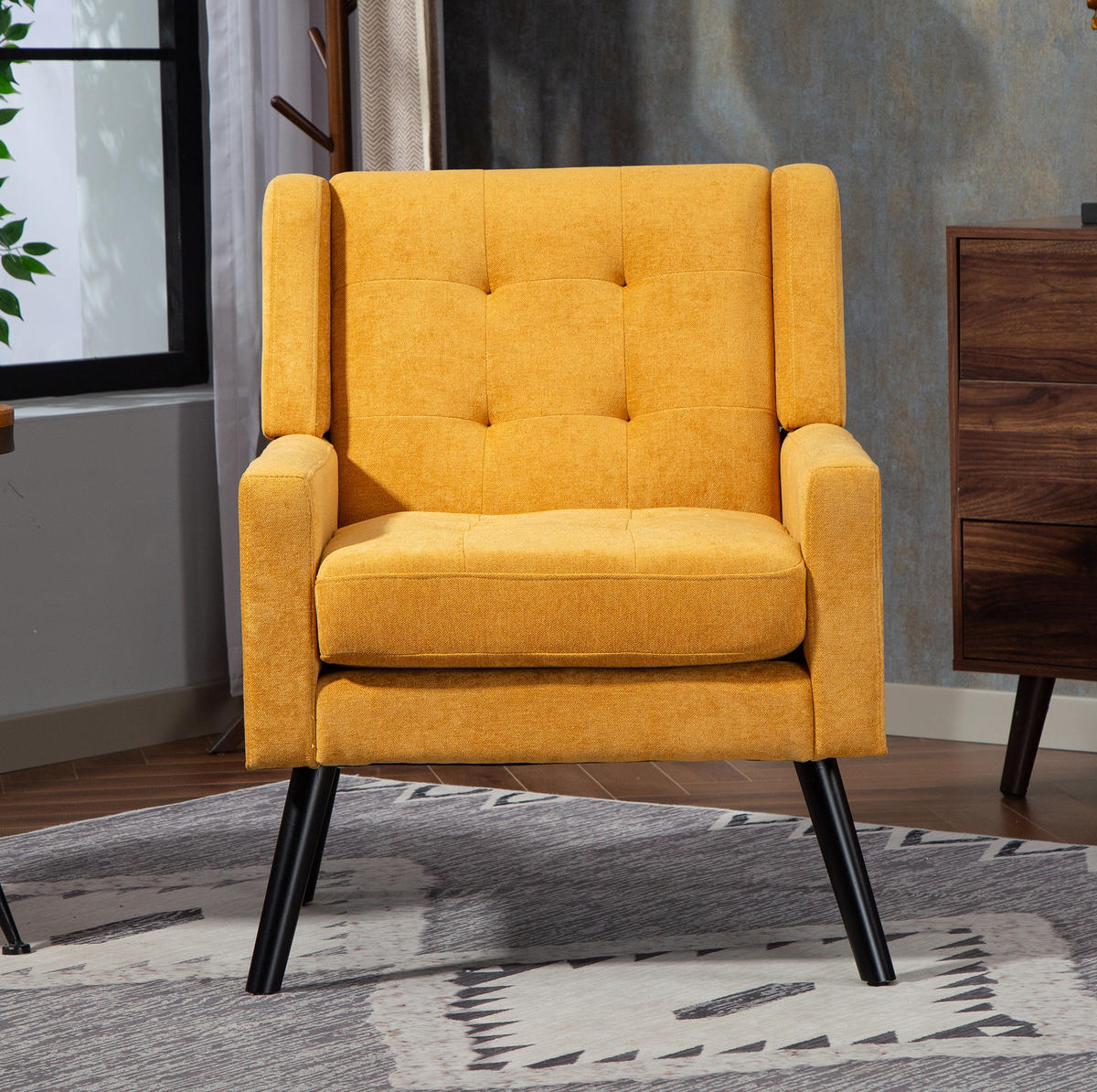 POLSTERSTUHL Leinenbezug mit Tufting, Massivholzbeinen 68/76/88 cm Gelb 130 kg - Gelb, Textil (76/88/68cm) - Redom