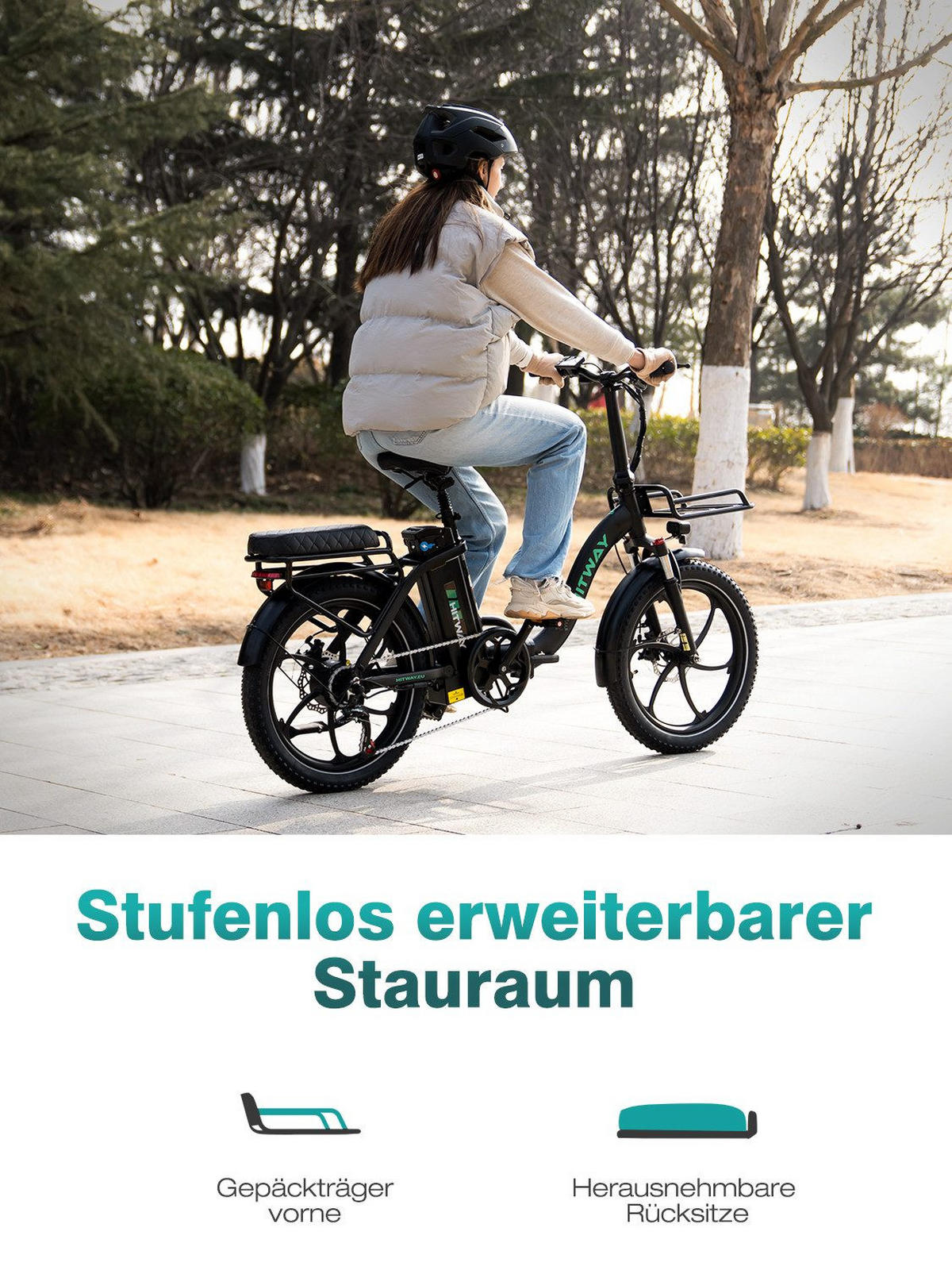 E-BIKE Klapprad BK6SL1 20*3,0 Zoll 36V15,6Ah Akku bis zu 150km Reichweite, 7 Gang - Schwarz, Metall (38cm) - HITWAY
