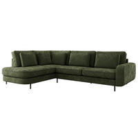 ROHOVÁ SEDAČKA CALENO L - Tmavě zelená Hrubě tkaná žinylka - Pravá Strana - černá/tmavě zelená, kov/textil (317/225cm) - MKS