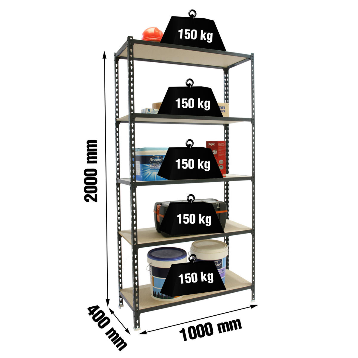 SCHWERLASTREGAL Big Muli HxBxT 200 x 100 x 40 cm 5 Fachböden Fachlast 150 kg Anthrazit - Anthrazit, Metall (100/200/40cm) - PROREGAL