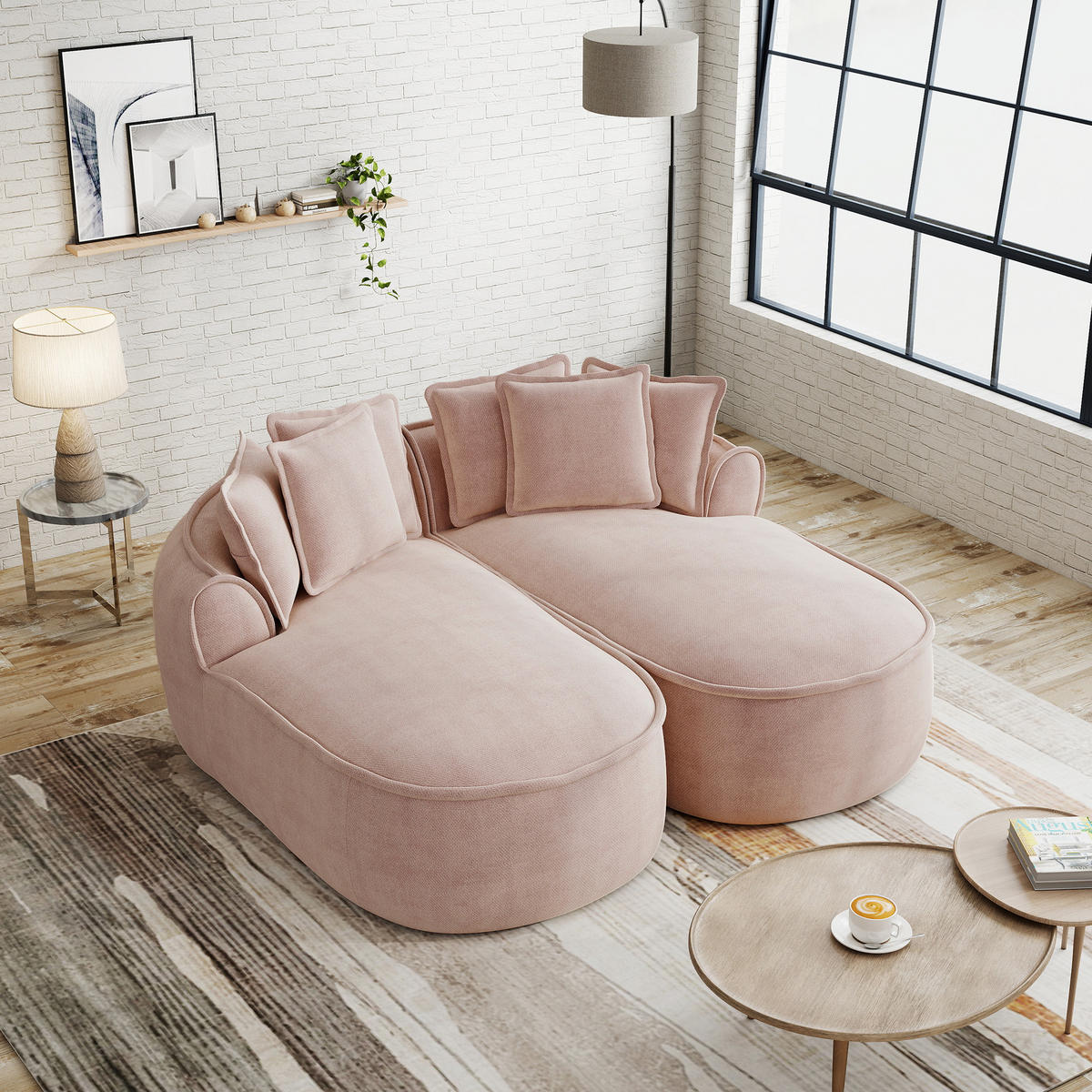 2-SITZER Sofa 184×164×67 cm aus Chenille-Stoff rahmenlos multifunktional, rosa - Rosa, Textil (164/67/184cm)