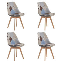 ESSZIMMERSTUHL 4-teiliges Set Patchwork Braun Stoff Massivholzbeine - Multicolor, Textil (49/83/42cm)