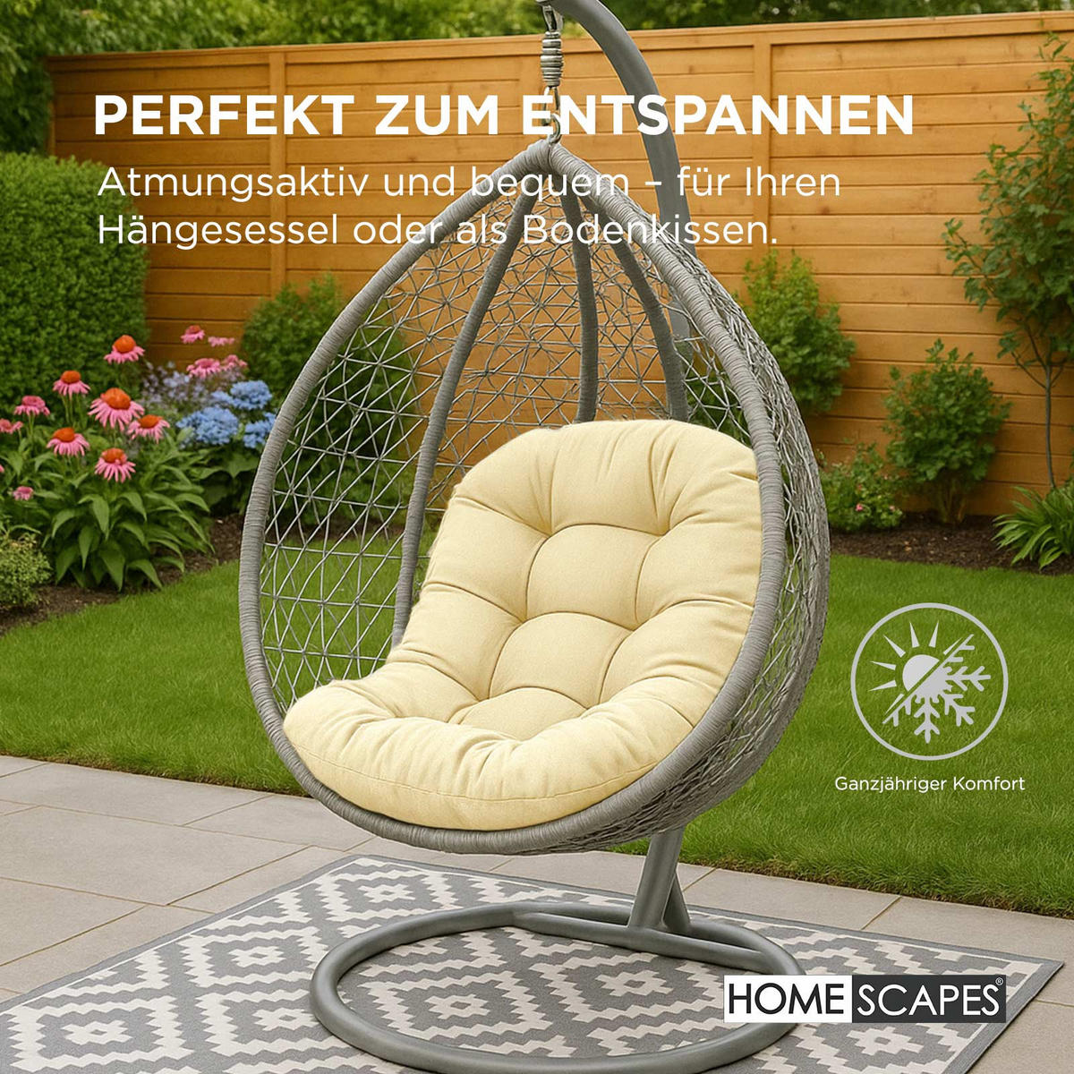 HÄNGESESSEL-KISSEN creme – halbrund, 80/120 cm - Creme, Textil (80/12/120cm) - Homescapes