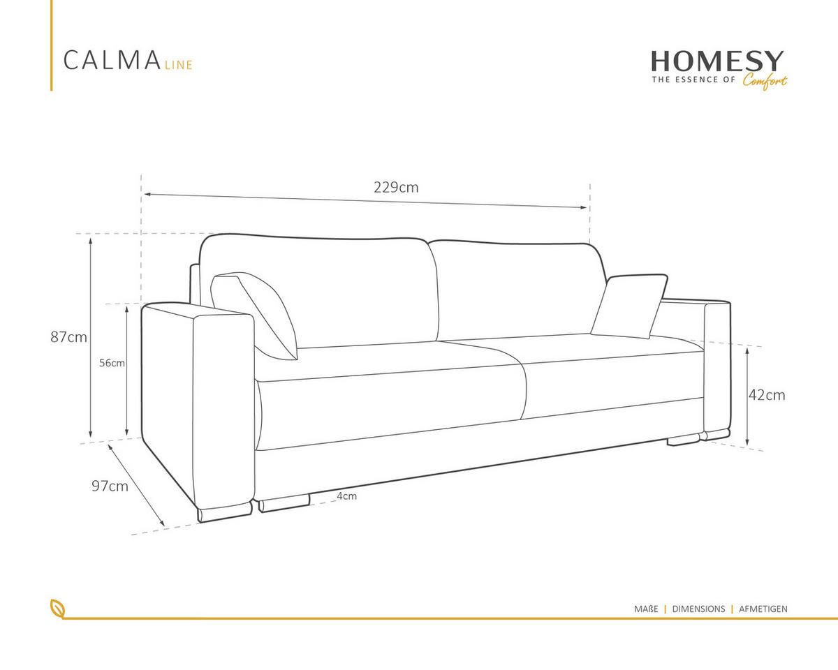 SCHLAFSOFA Calma mit Bettkasten 3-Sitzer modernen Stil, Beige - Beige, Holz (229/87/97cm) - Homesy