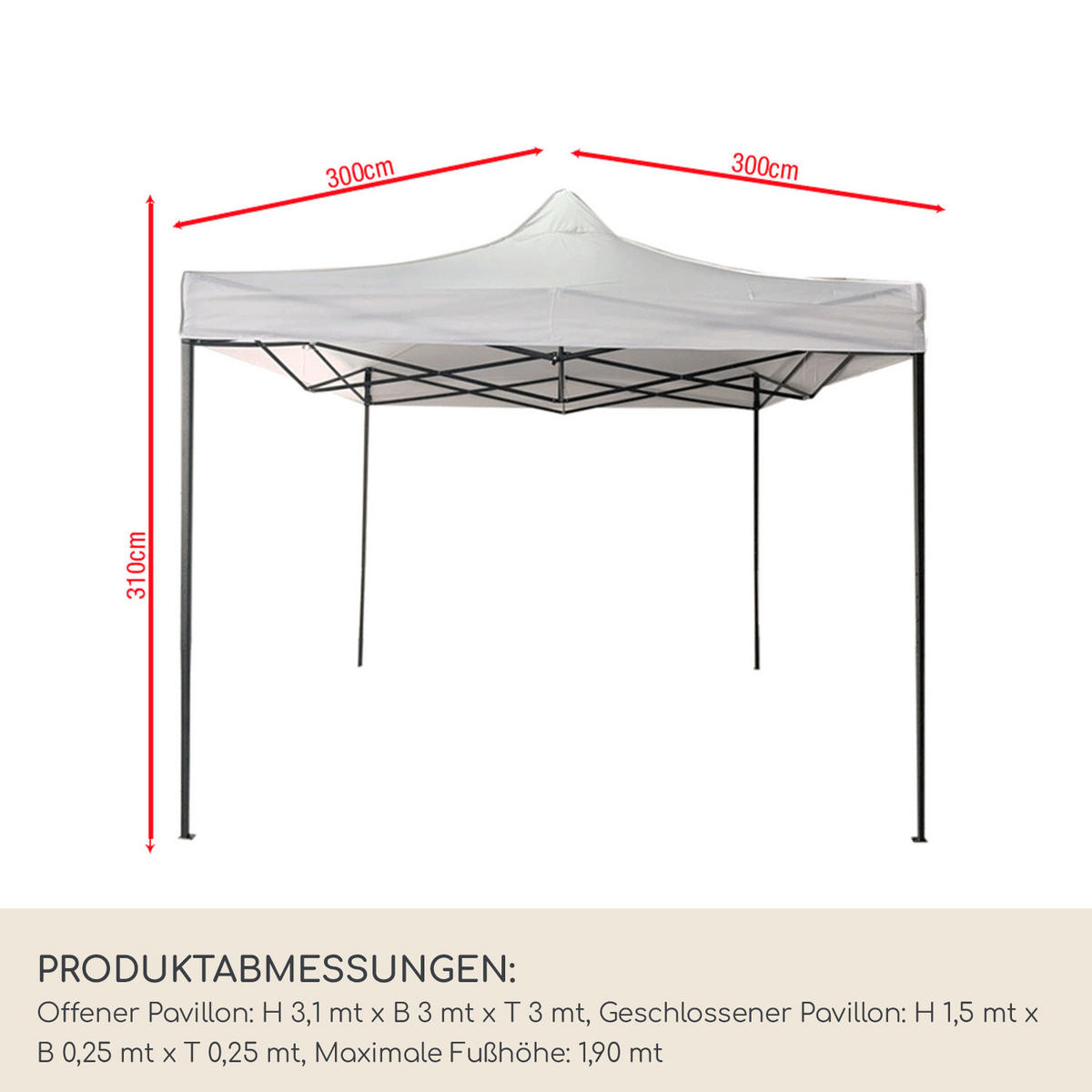 FALTPAVILLON Weiß 300/300/310 cm - Weiß, Metall (300/310/300cm) - Mobili Rebecca