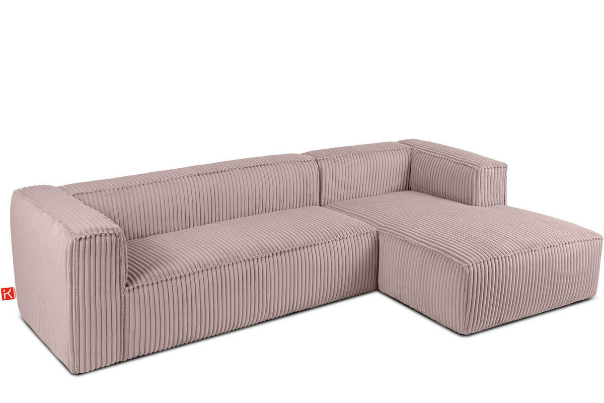 ECKSOFA-RECHTS FEROX Modern, Cord-Stoff, rosa - Pink, Textil (305/175cm) - KONSIMO®