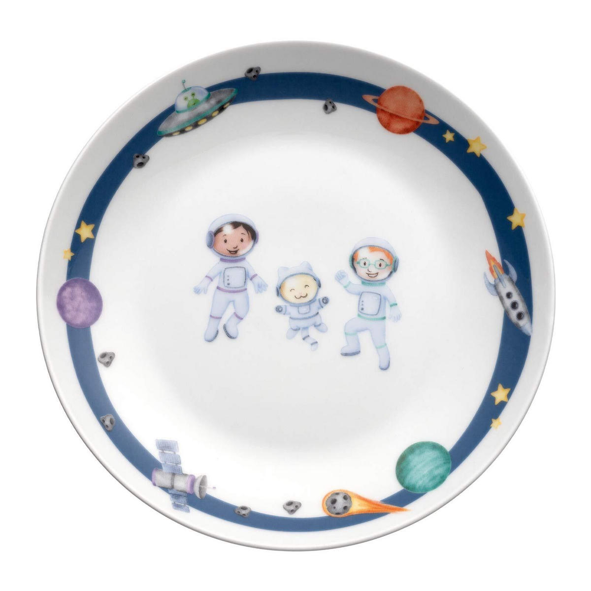 KINDERGESCHIRR SET MIT BESTECK BAMBINI AVVENTURA Weltall - Blau, Keramik/Kunststoff (1/1/1cm) - Leonardo Living