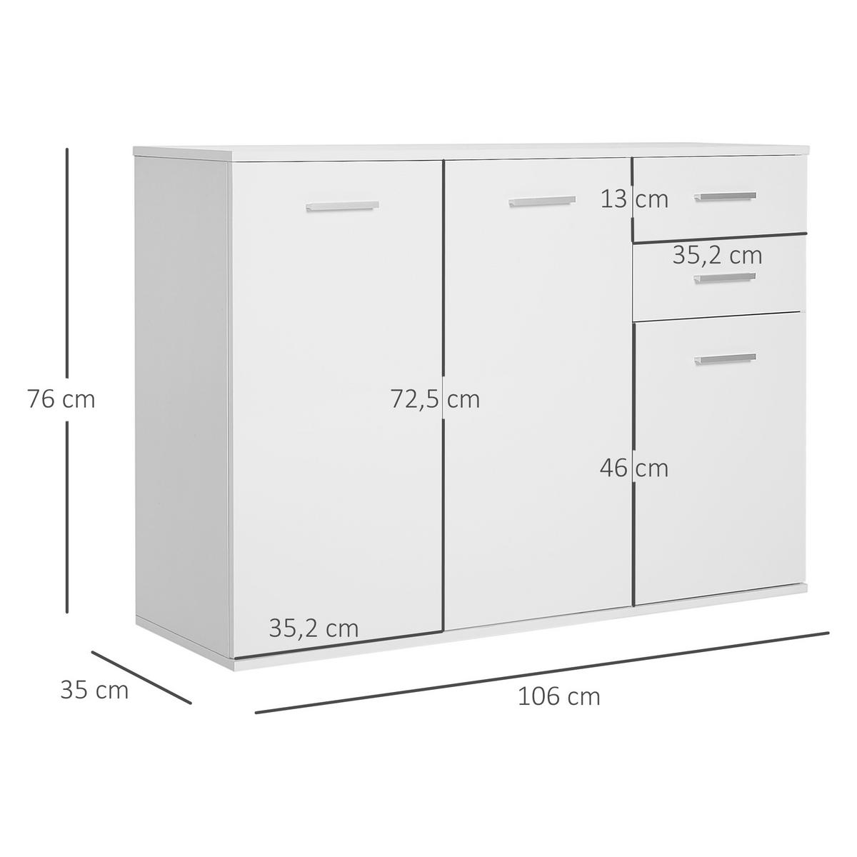 SIDEBOARD DE-11259 2 Schubladen Weiß - Weiß, Holzwerkstoff (106/76/35cm) - ComfortXL