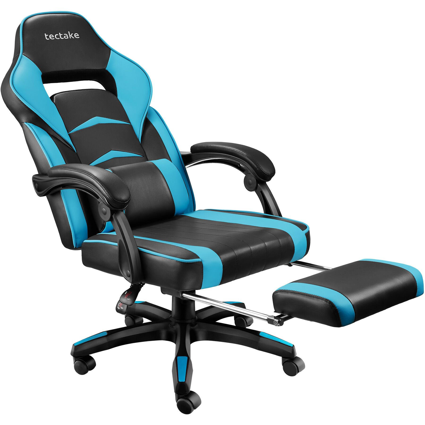 BÜROSTUHL Racing Comodo, Belastbarkeit 120 kg,schwarz/azur - Schwarz/Hellblau, Textil (70/127.5/69cm) - tectake