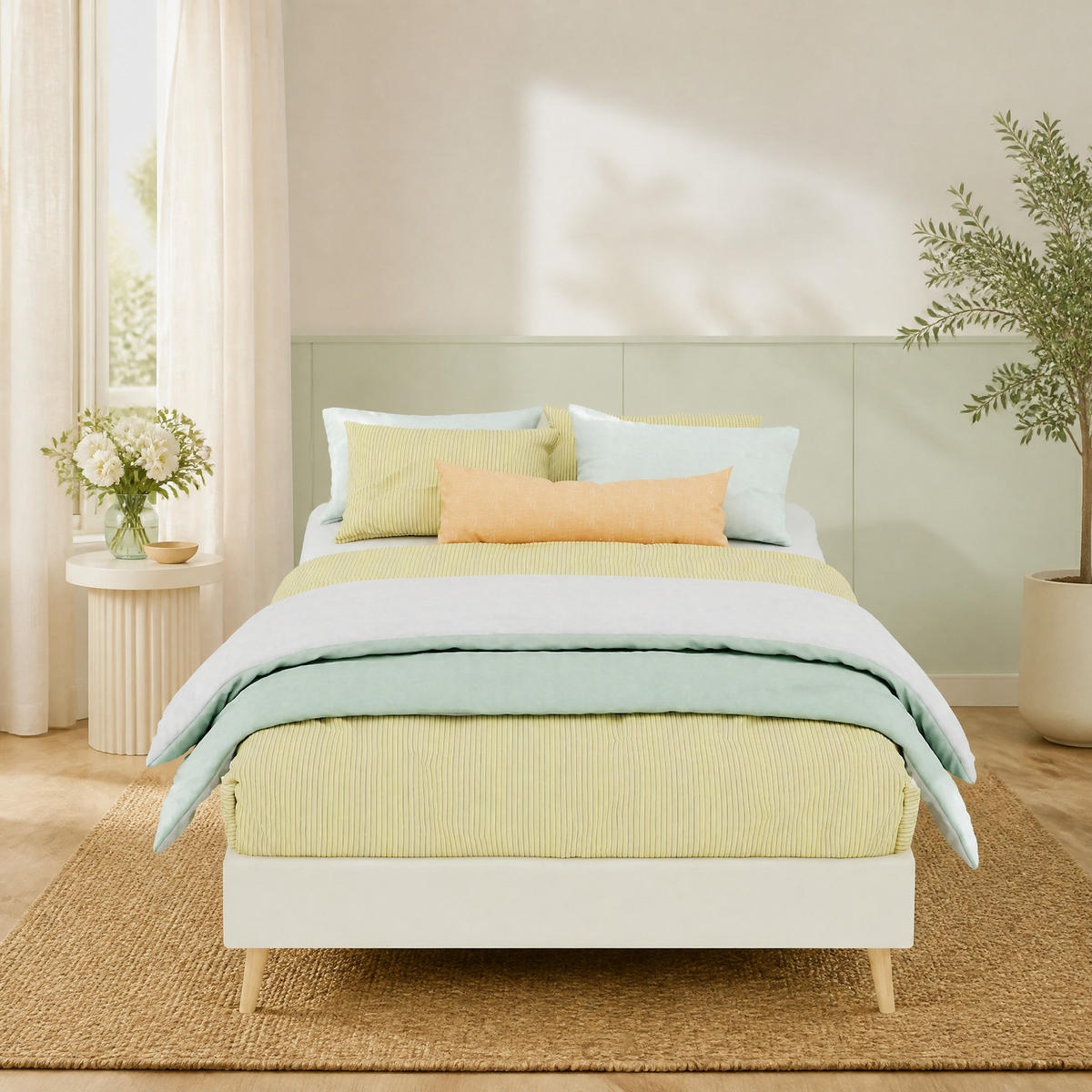 POLSTERBETT 90/200 mit Cartoon-Kopfteil und Samtbezug in Beige - Beige, Holzwerkstoff/Textil (90/200cm) - EVRYAE