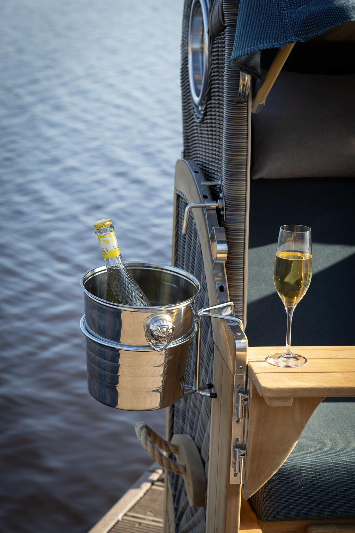 STRANDKORB Komplettset: Ammersee Teak Bullauge - PE grau - Modell 593 - Grau, Holz/Kunststoff (125/165/80cm) - bene living