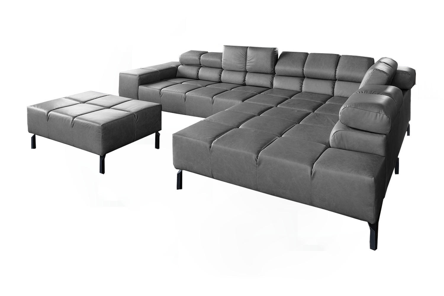 ECKSOFA NELSON Anthrazit Leder Relaxfunktion - Anthrazit/Schwarz, Leder/Metall (321/216cm) - KAWOLA