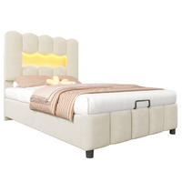 POLSTERBETT 90/200 cm beige aus Samt mit LED und Stauraum - Beige, Textil (90/200cm) - OKWISH