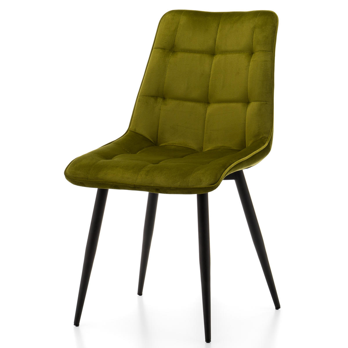 STUHL CHIC gespolsterter mit Steppung - olive - Samt Velours - Schwarz/Olivgrün, Metall (50/88/47cm) - NEW HOME