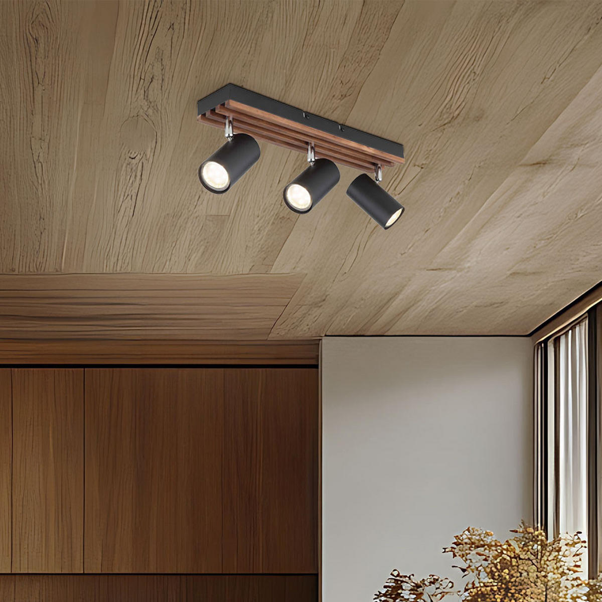 DECKENLEUCHTE Metall Holzoptik Schwarz - Schwarz, Holz (41/8/12.5cm) - Globo Lighting