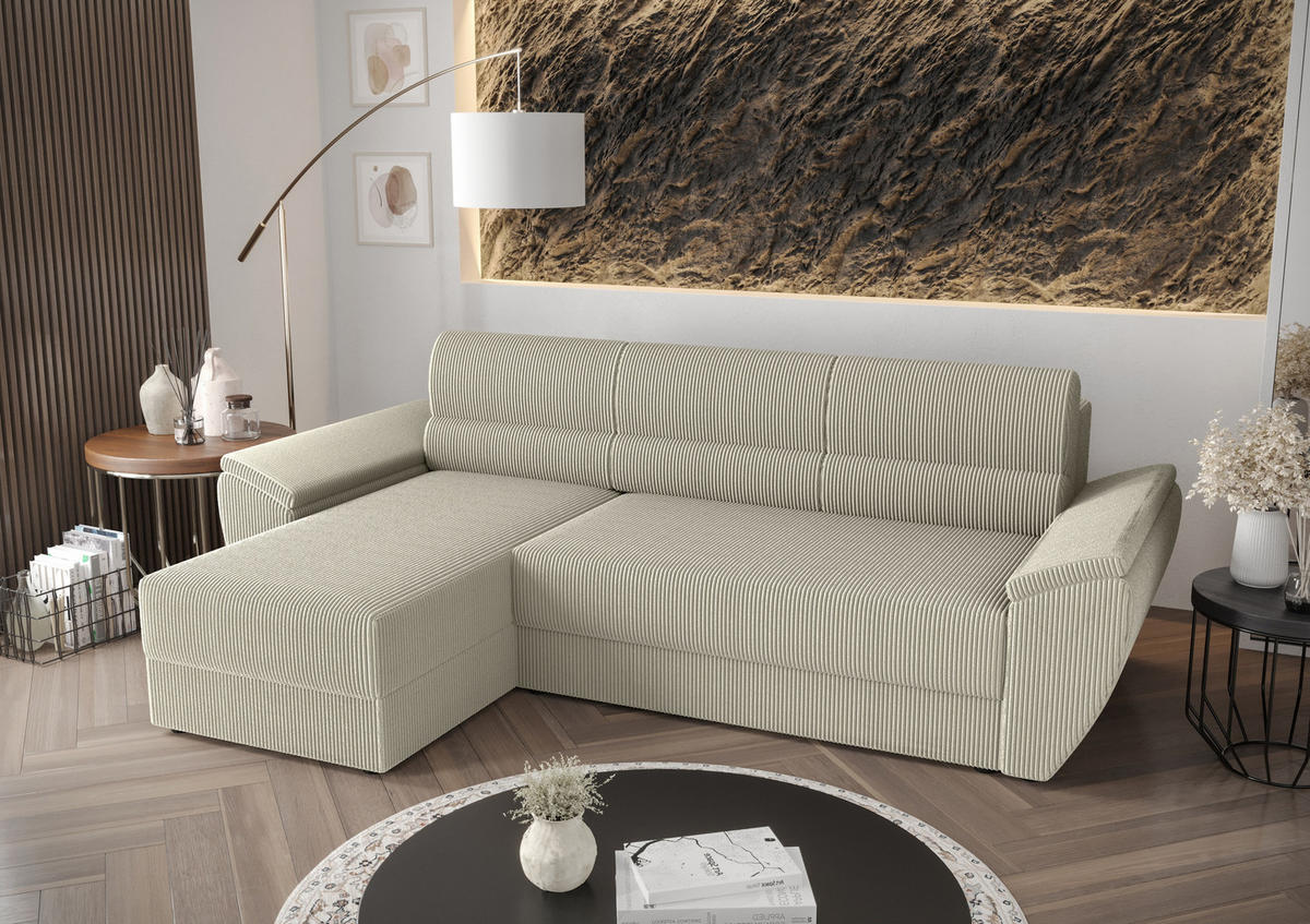 ECKSOFA L REBI L2 Poso 100 Links mit Schlaffunktion, Beige, L-Form - Beige, Textil (251/140cm)