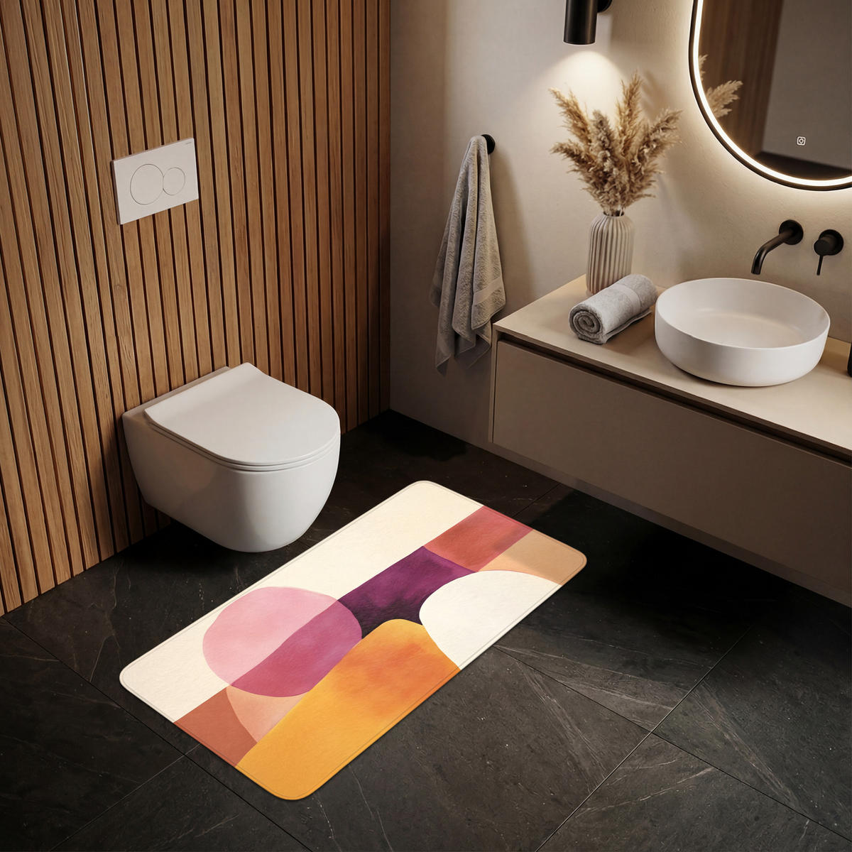 WC PŘEDLOŽKA Tvary - abstraktní - barevné 120x60 cm - terakotová, textil/plast (120/1cm) - OnlyWow