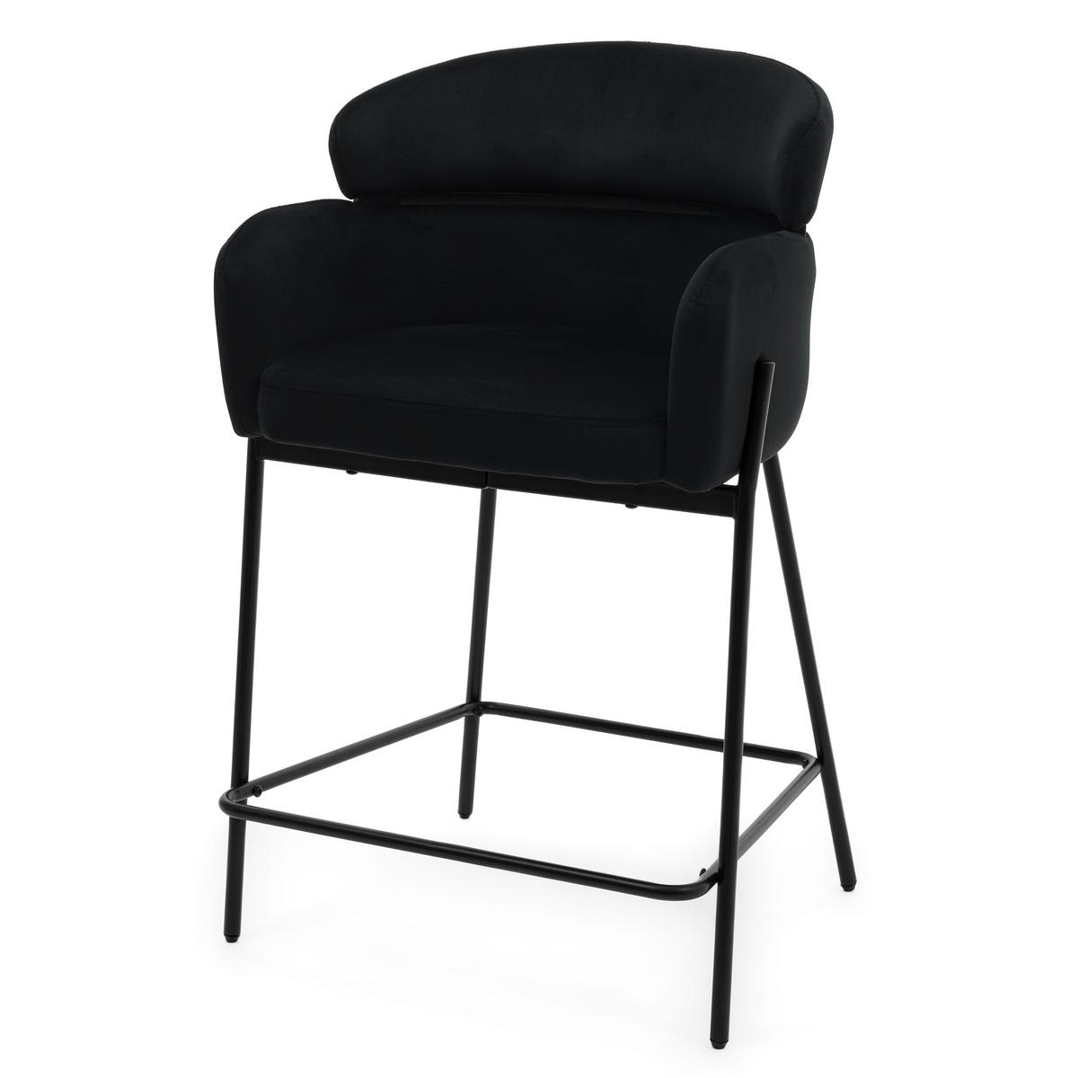 BARHOCKER BOLZANO gepolsterter mit Steppung - schwarz - Samt Velour - Schwarz, Textil/Metall (60/99/55cm) - NEW HOME