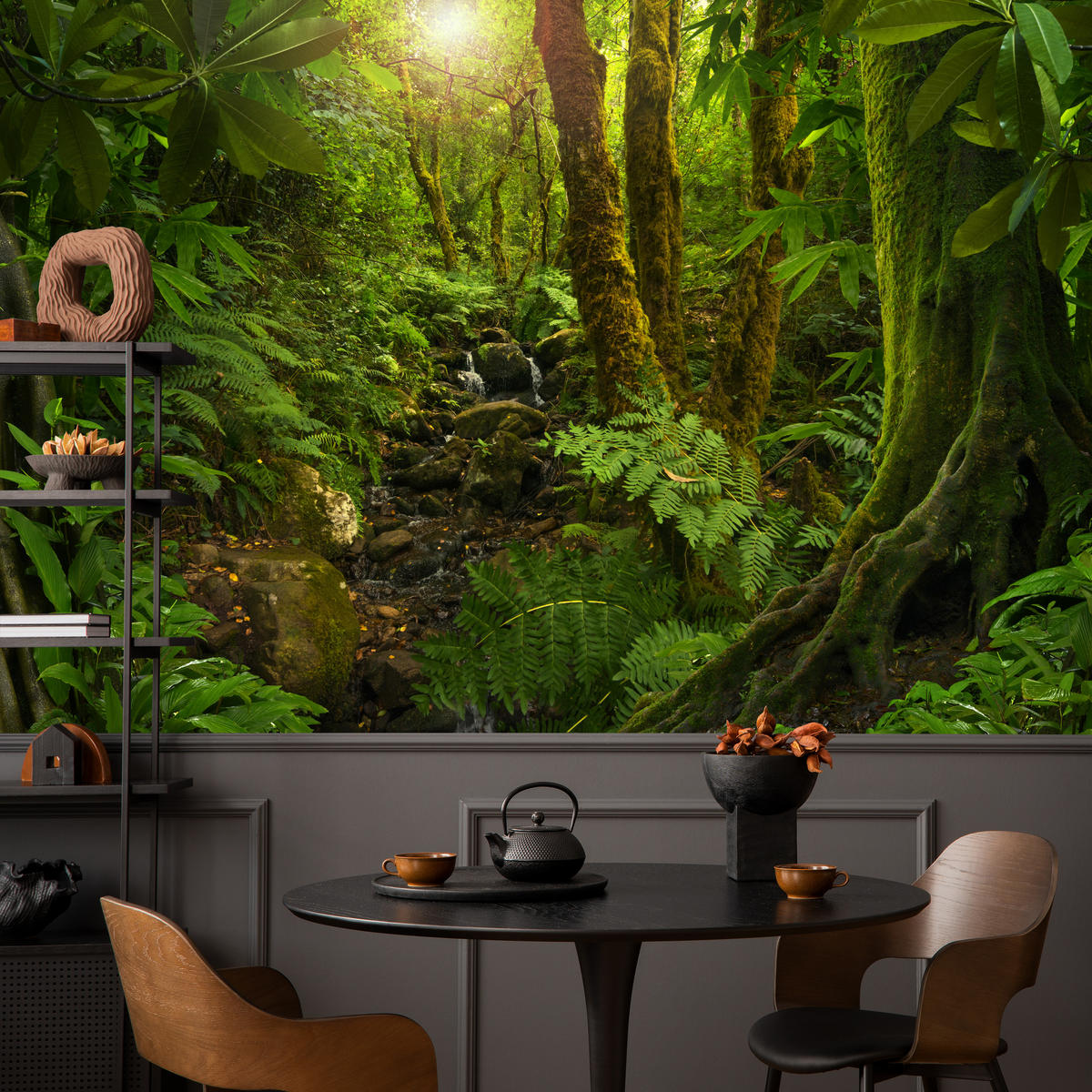 FOTOTAPETE für Wohnzimmer Wilder Dschungel Exotische Bäume Blätter 450x315 - Gelb/Braun, Papier (450/315cm) - Muralo