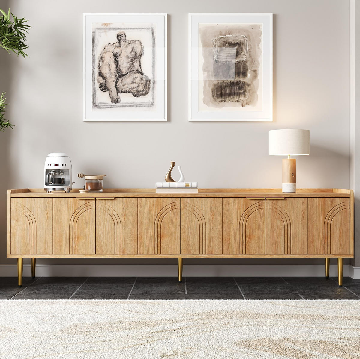 TV-LOWBOARD in Natur mit 3D-Türen und Kabeldurchführungen 170/35/47.5 cm - Naturfarben, Holzwerkstoff (170/47.5/35cm) - Redom
