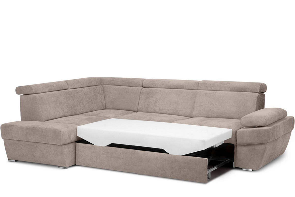 SCHLAFECKSOFA RATLO links 4/5-Sitzer mit Bettkasten, beige - Beige/Silberfarben, Textil (270/190cm) - KONSIMO®