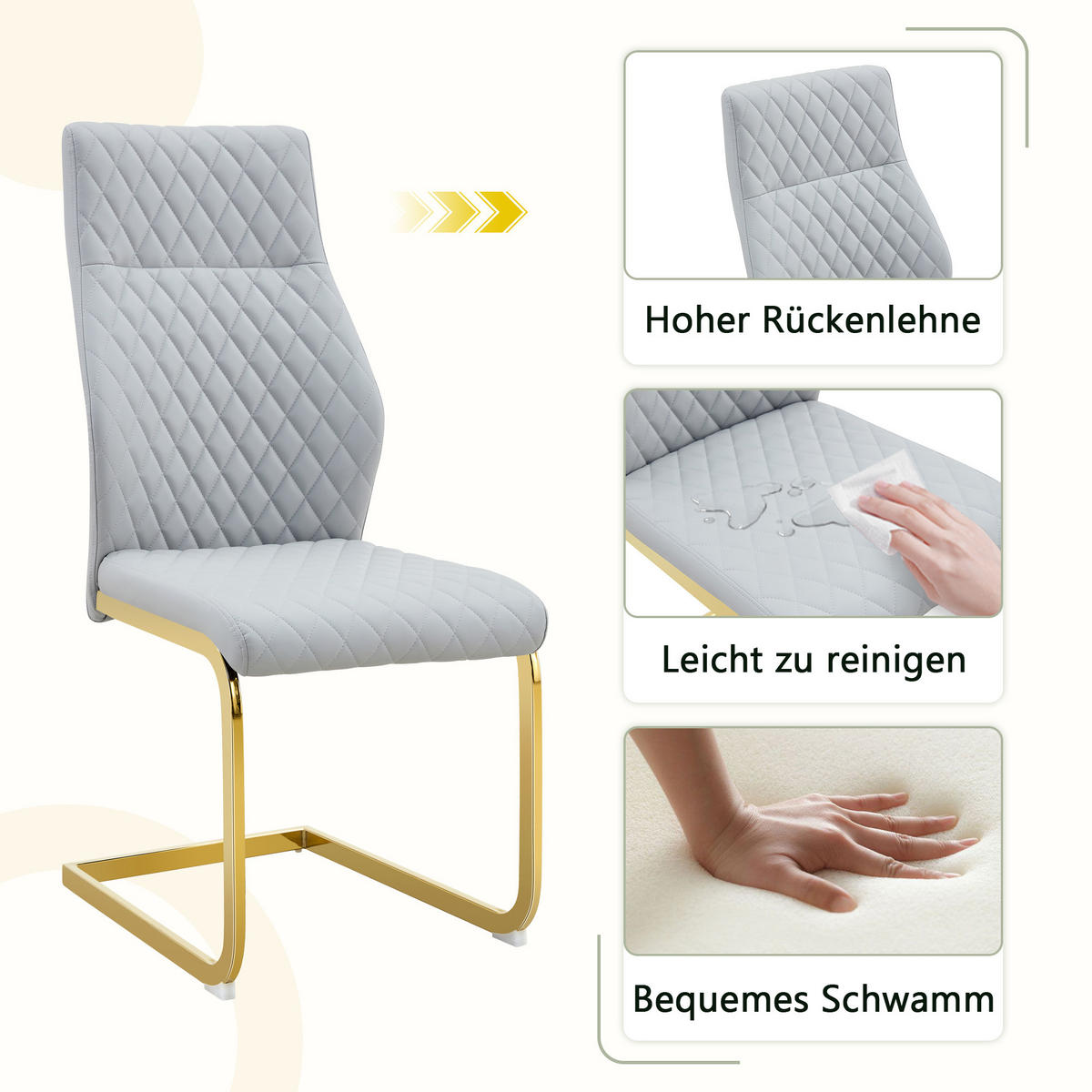 SCHWINGSTUHL DE-36566 2er-Set mit PU-Bezug und Metallrahmen Hellgrau - Hellgrau, Metall (63/100/43cm) - ComfortXL